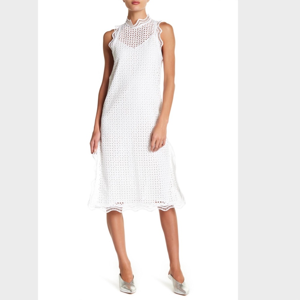 NEW IRO Vicki Sleeveless Eyelet Midi Dress White